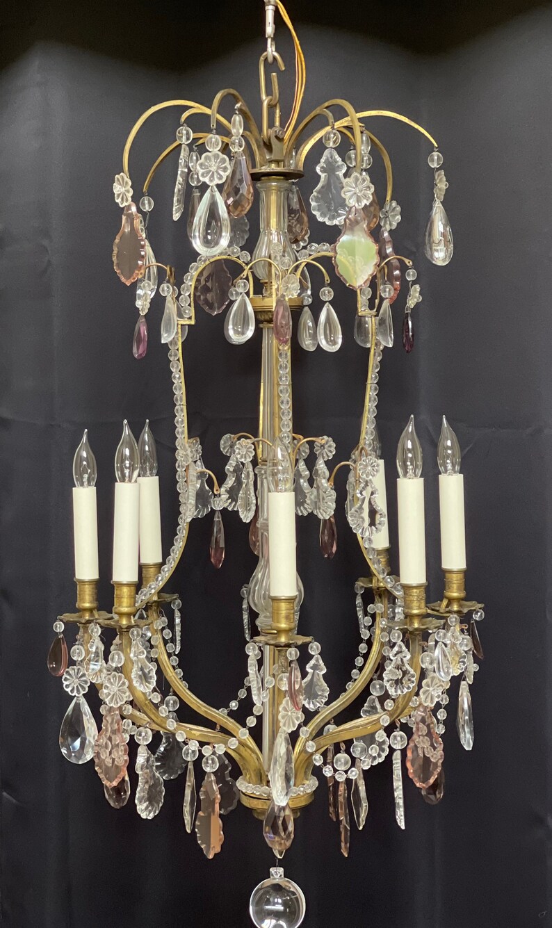 Antique French Louis XV Style Crystal Bronze Beaded Chandelier Nesle New York image 2