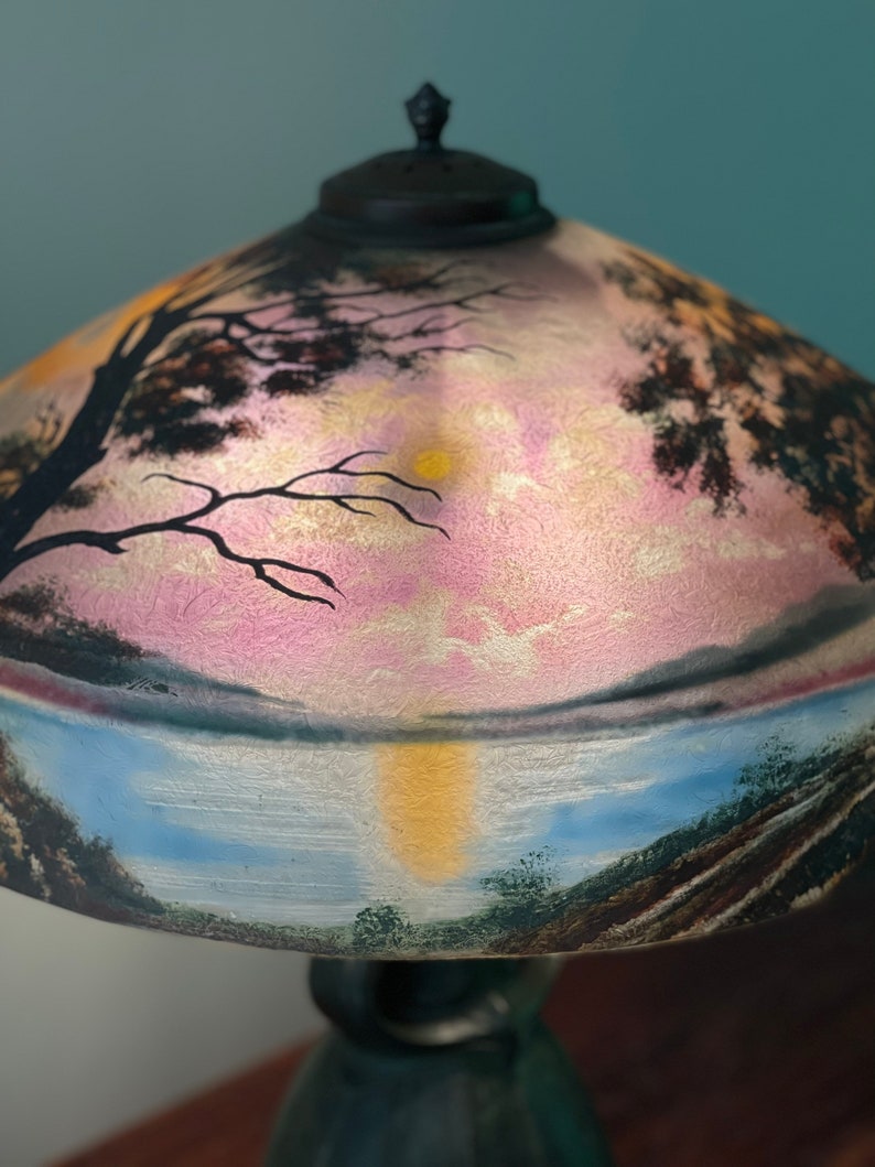 Antique Pittsburgh Reverse Painted Lamp Chipped Ice Shade Owl Base Etsy