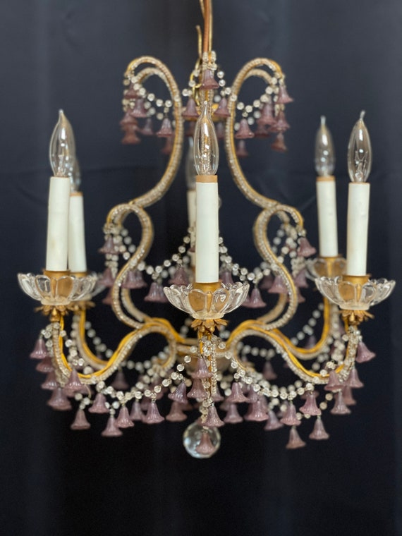 Antique Vintage French Crystal Macaroni Beaded Murano Glass Bell