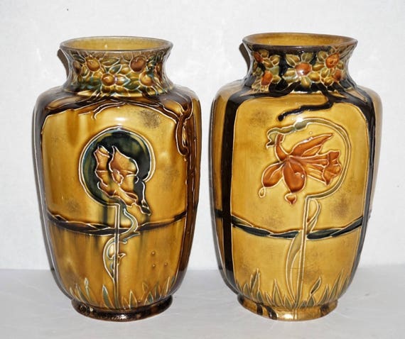 Pair Antique English Art Nouveau Thomas Forester Majolica Etsy