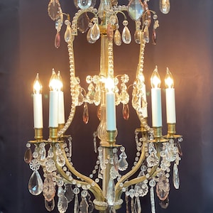 Antique French Louis XV Style Crystal Bronze Beaded Chandelier Nesle New York image 1