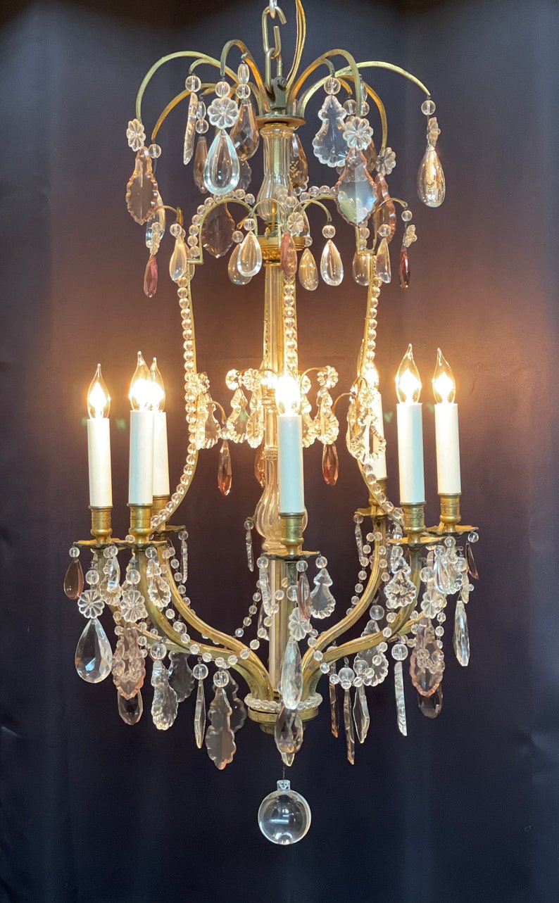 Antique French Louis XV Style Crystal Bronze Beaded Chandelier Nesle New York image 1