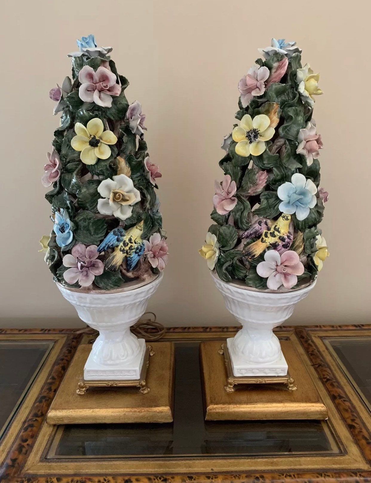 Vintage Italian Capodimonte Porcelain Topiary Tree Flower