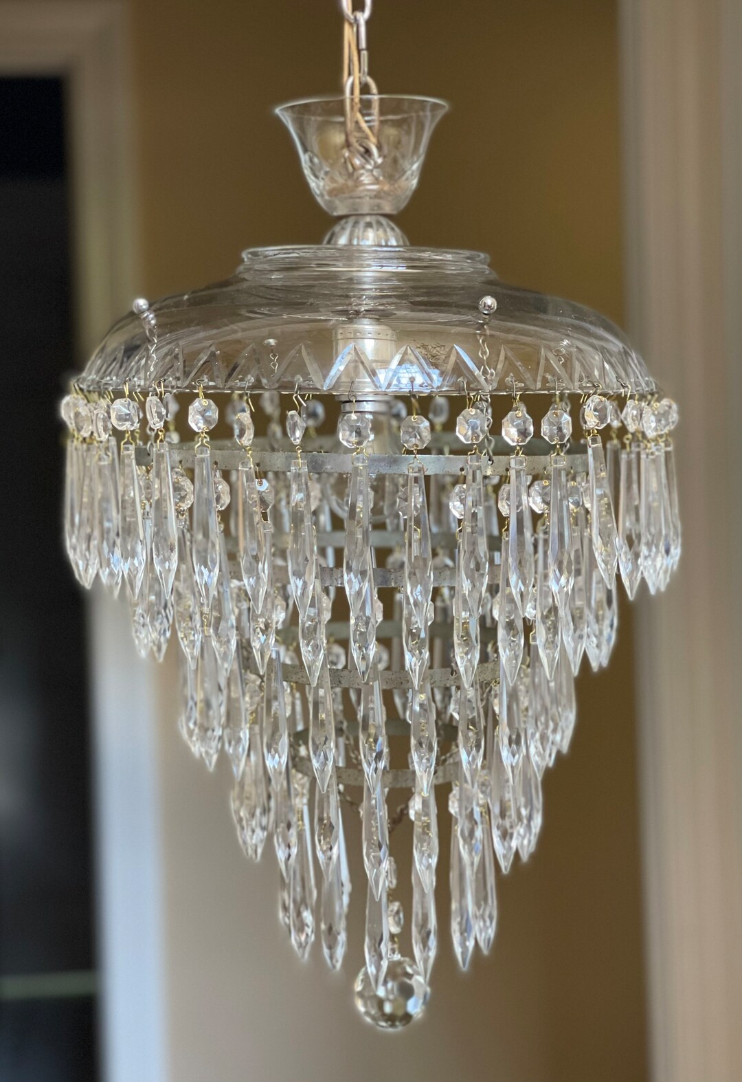 Antique Art Deco Crystal Wedding Cake Chandelier Ceiling Light Etsy