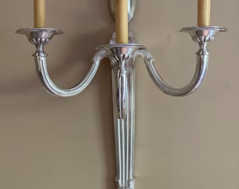 Antique Silver Plate Neoclassical Torch Georgian Wall Sconce 23” - PAIR