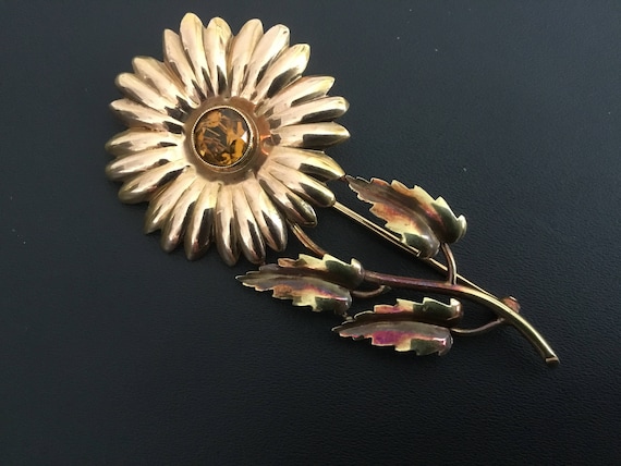 ヴィンテージ レトロ 14kt ゴールド シトリン サンフラワー