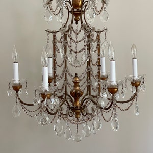 Antique Italian Crystal Macaroni Beaded Pagoda Chinoserie Chandelier French