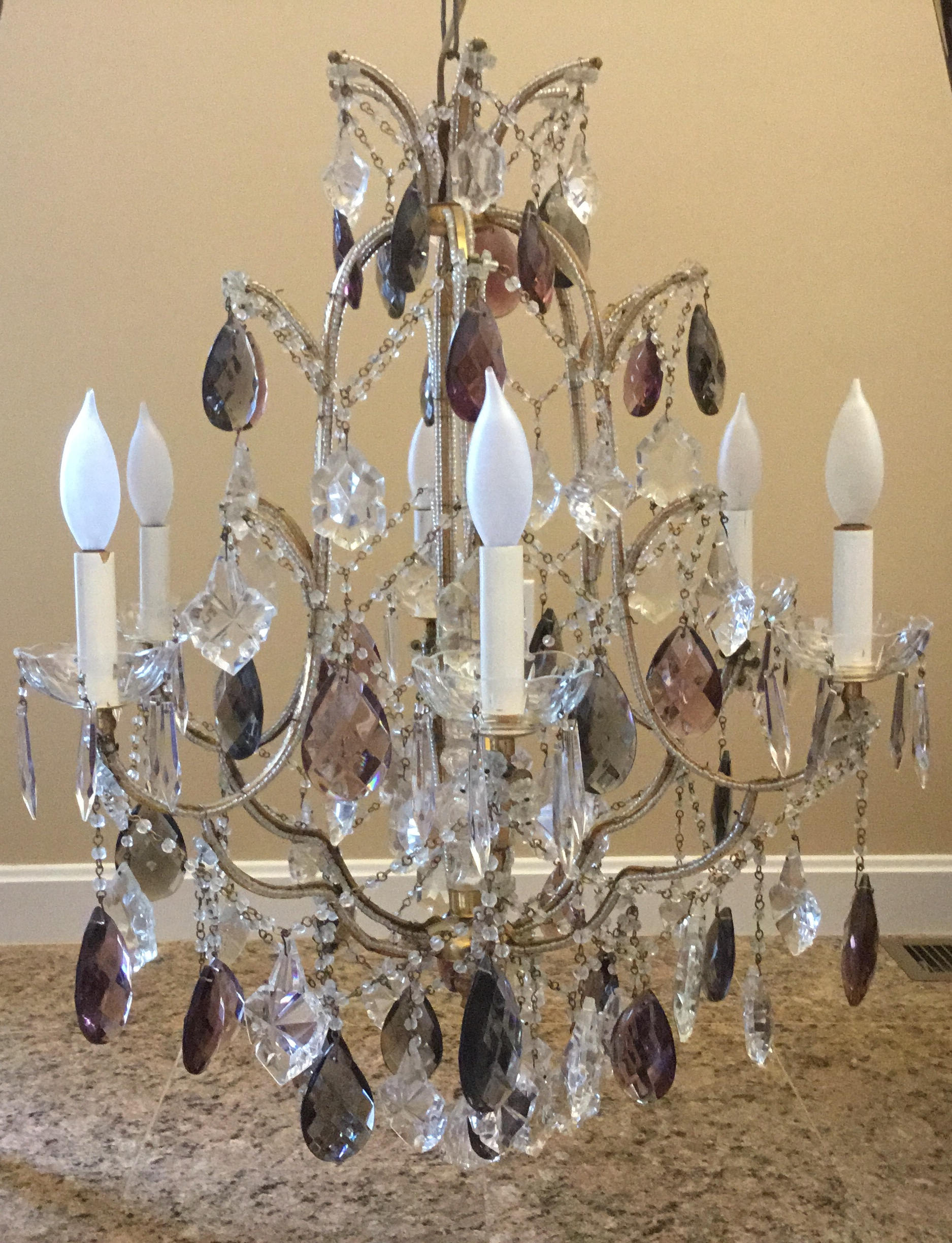 Vintage Italian Macaroni Crystal Beaded Chandelier Ceiling