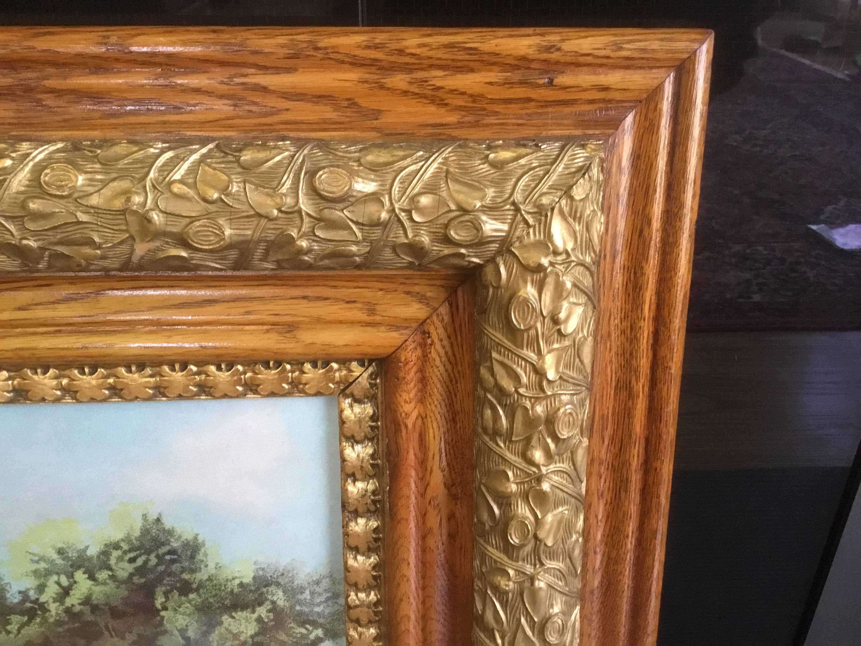 Antique Victorian Oak Gesso Frame Lake Scene Pond Print Old Etsy