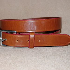 Cinturón de cuero de brida color roble tostado, hecho a mano, cuero inglés auténtico, cosido, 32 mm de ancho