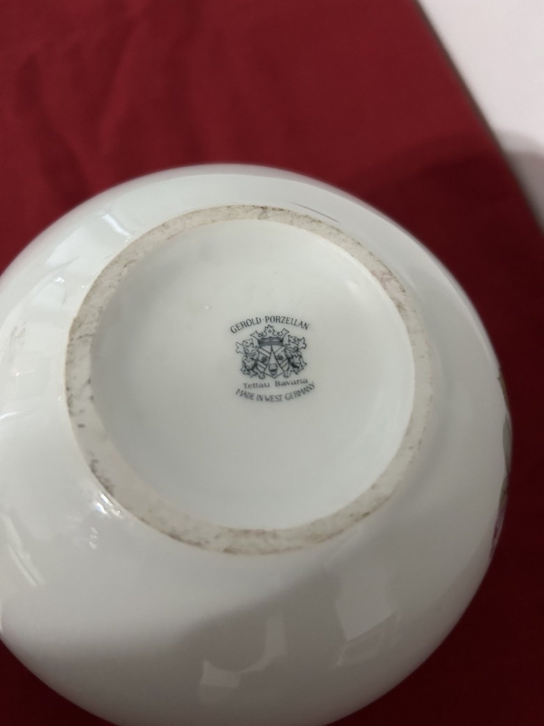 Vintage Gerold Porcelain Round Vase Hand Painted Floral Roses Embossed