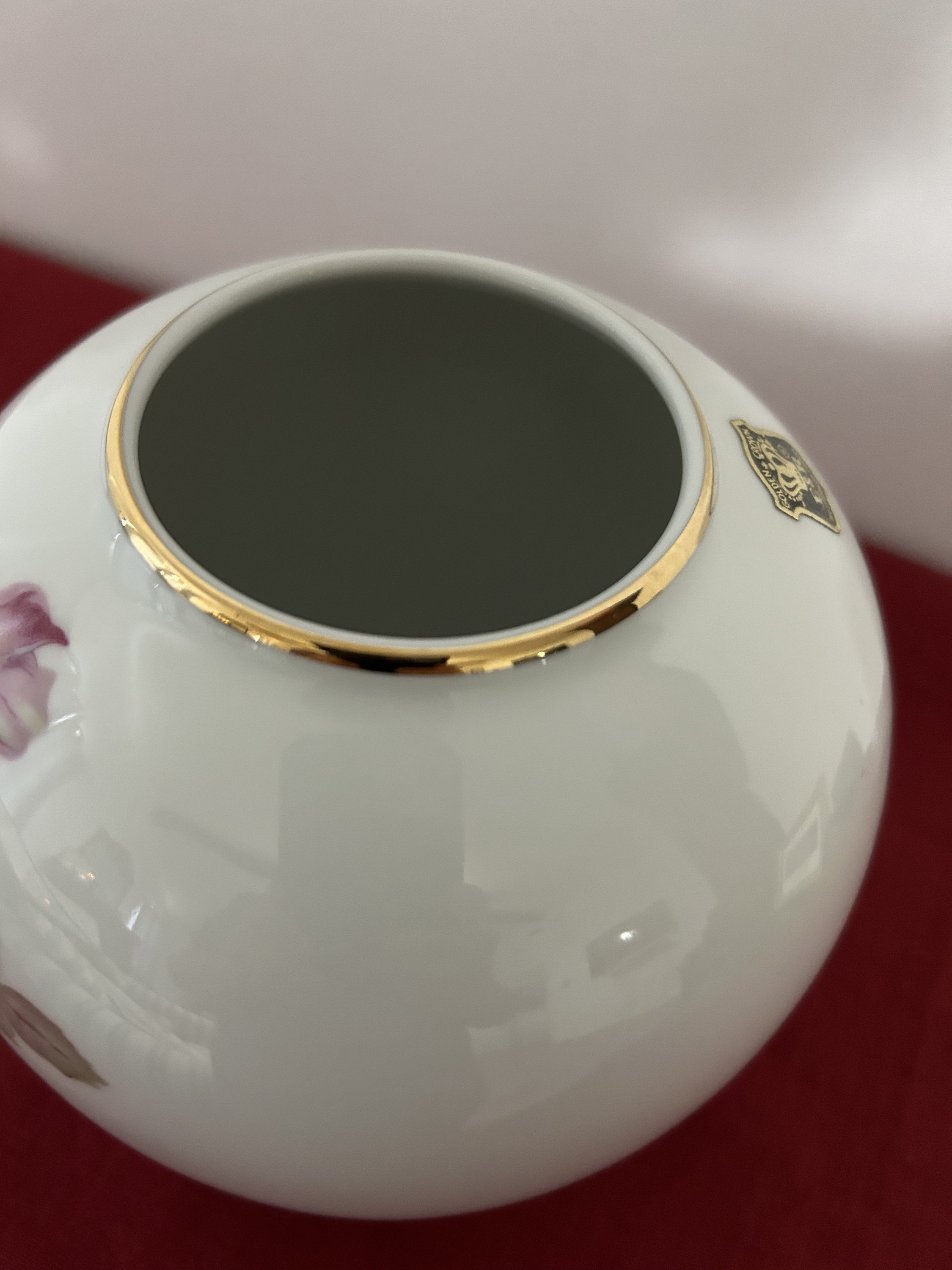 Vintage Gerold Porcelain Round Vase Hand Painted Floral Roses Embossed