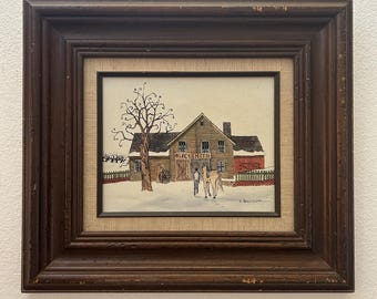 Sérigraphie H. Hargrove : « Blacksmith Store and Winter Landscape », encadrée