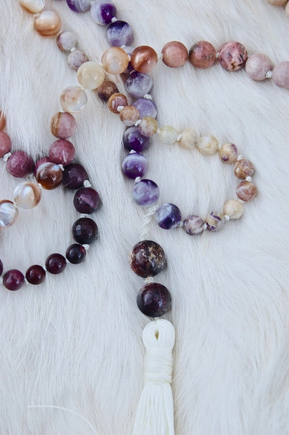 Purple Mountain Majesty...Crystalline Nectar Mala High Grade Genuine Gemstone Necklace Handmade Tassel Hand Knotted Created with Intention