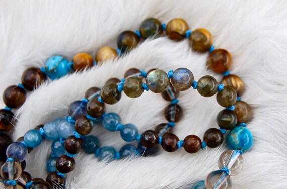 Soaring in Moonlight Crystalline Nectar Mala 108 Genuine Gemstone Necklace with Handmade Tassel Hand Knotted Made with Intention and Love