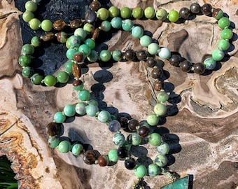 Spring Green...Crystalline Nectar Mala 108 Gemstone Necklace Luxury Fine Custom Jewelry Hand Knotted Grade AAA Gemstones