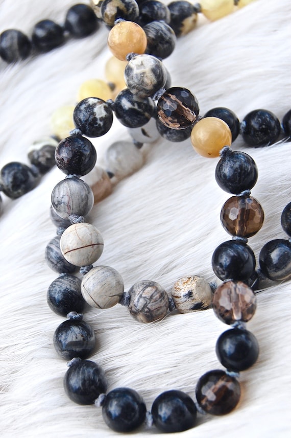 Fingerprints in Time...Crystalline Nectar Mala 108 Gemstone Necklace Luxury Jewelry Fossils Stone Records Time