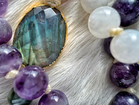 Mermaid Magic...Crystalline Nectar Mala 108 Luxurious Gemstone Necklace Crystal Jewelry Hand Knotted