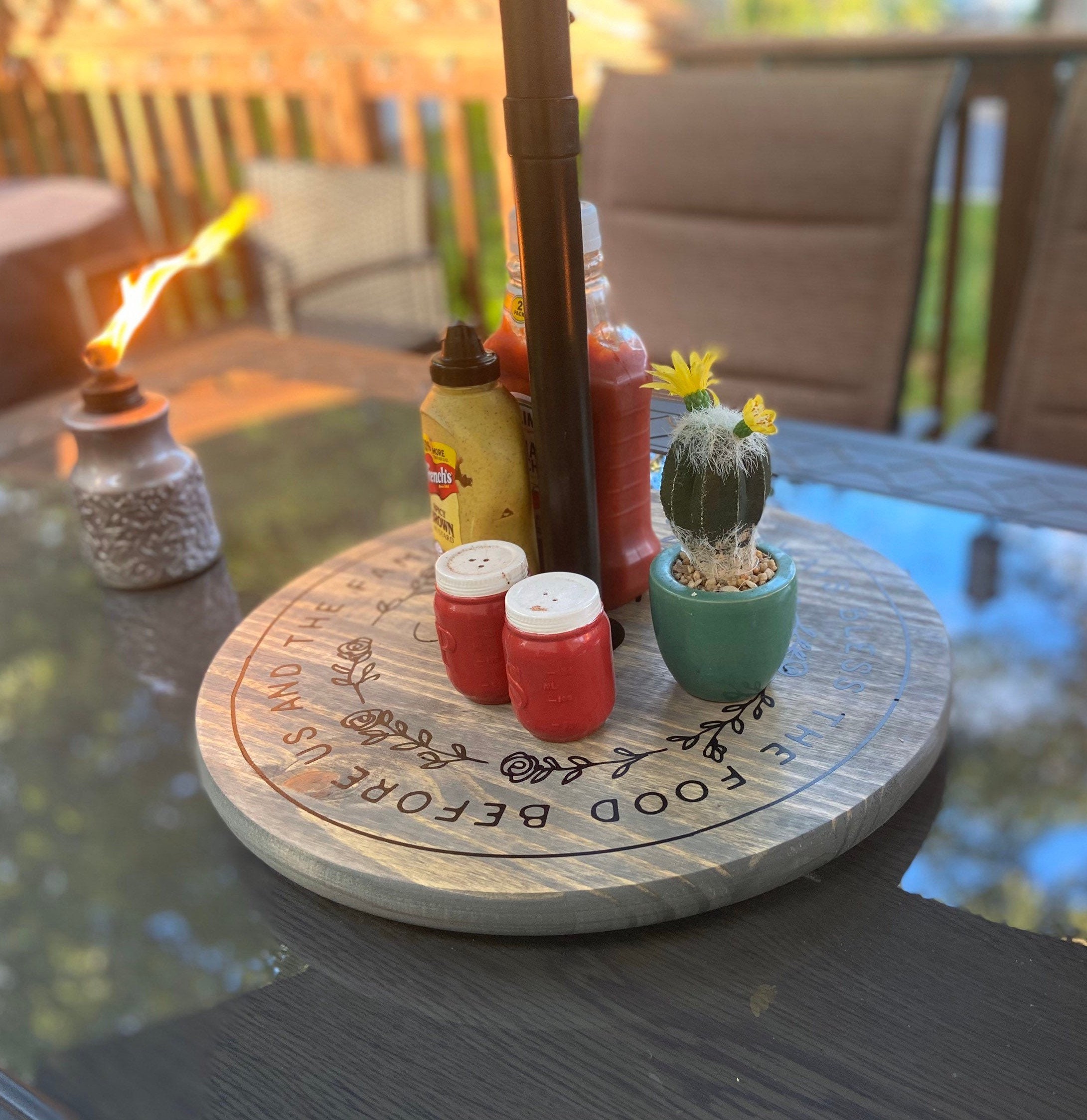 Big Lazy Susan for Patio Table With Umbrella Hole Etsy