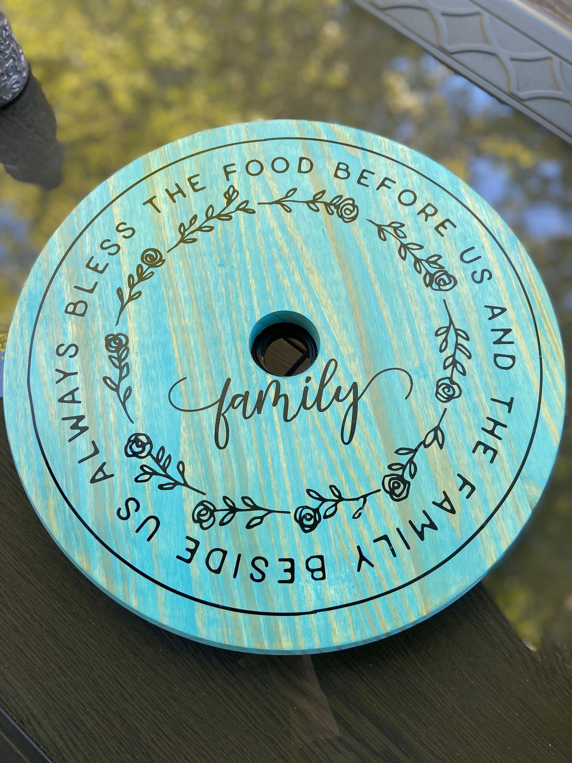 Personalized Lazy Susan for Patio Table wood with umbrella | Etsy