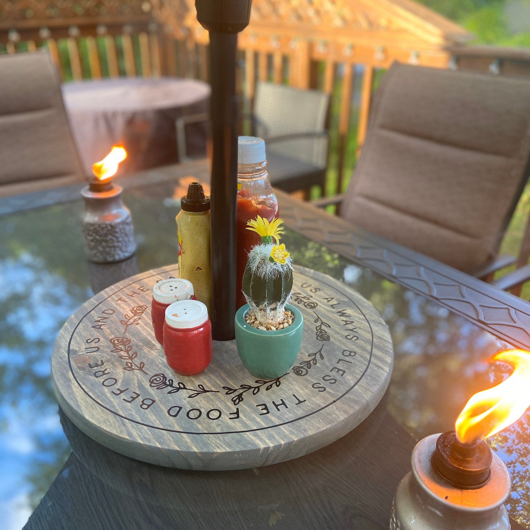 Personalized Lazy Susan for Patio Table wood with umbrella Etsy