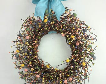 Easter wreath, Spring wreath, Berry wreath, Pip Berry wreath, Pastel wreath, Easter Egg wreath, Primitive wreath, Multi color wreath