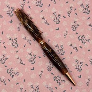 Handmade Twist Pen with Amber Swirl Acrylic and Rose Gold Hardware | Elegant Gift for Coworker, Teacher, or Writer