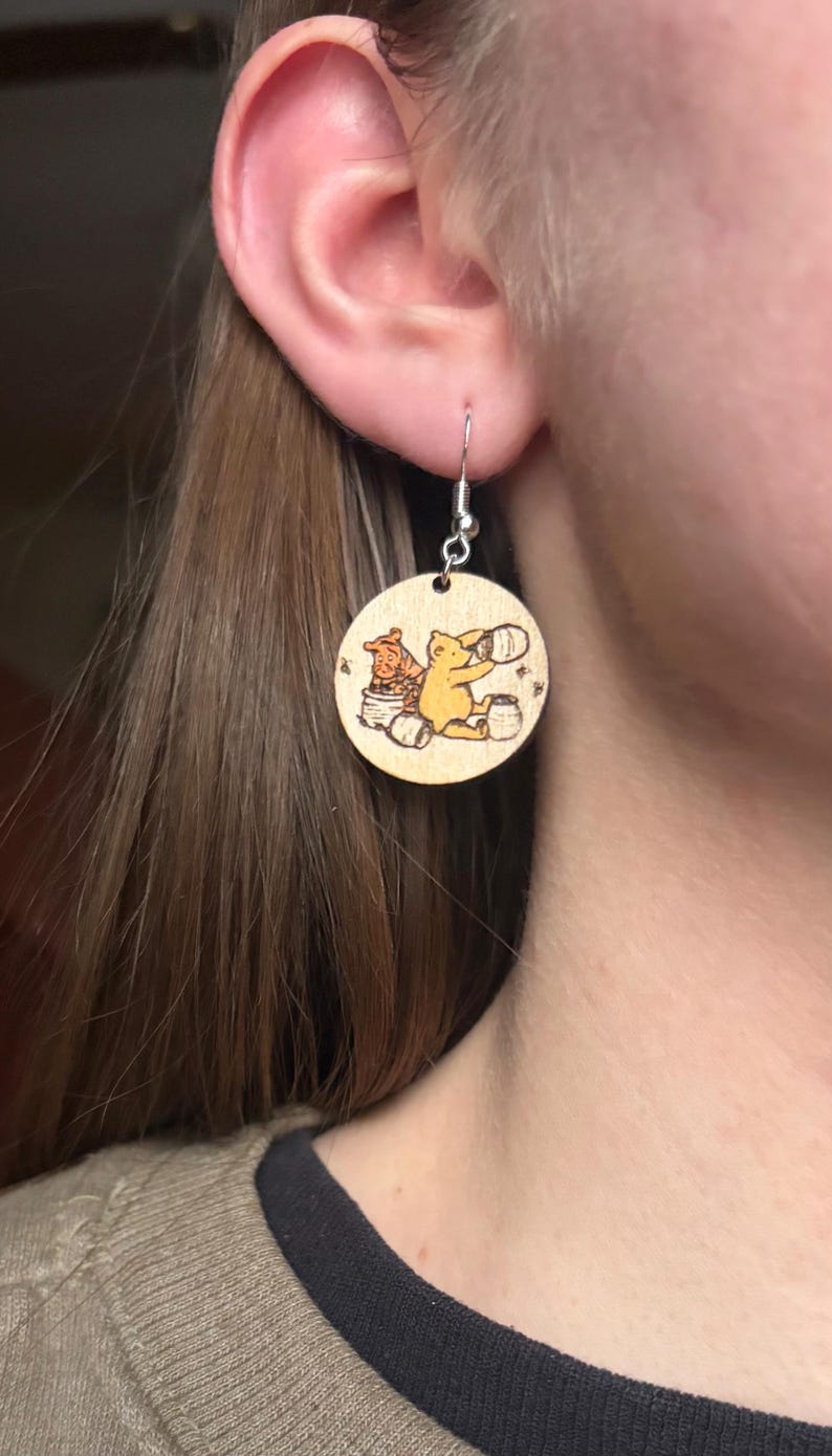 Pendientes originales de Winnie the Pooh, pendientes de Winnie the Pooh, pendientes ilustrados de Winnie the Pooh imagen 3