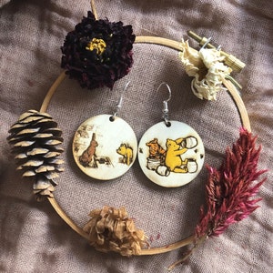 Original Pooh Bear Earrings, Pooh Bear Earrings, Original Winnie the Pooh Earrings, Illustrated Pooh Bear Earrings