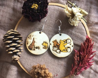 Original Pooh Bear Earrings, Pooh Bear Earrings, Original Winnie the Pooh Earrings, Illustrated Pooh Bear Earrings