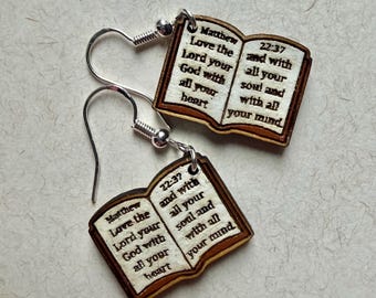 Pendientes personalizados con versículos bíblicos, pendientes con versículos bíblicos, pendientes cristianos, pendientes con libros, pendientes bíblicos, regalo cristiano