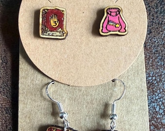 Pendientes de gemelos misteriosos, pendientes inspirados en el suéter de Mabel, pendientes con forma de libro.