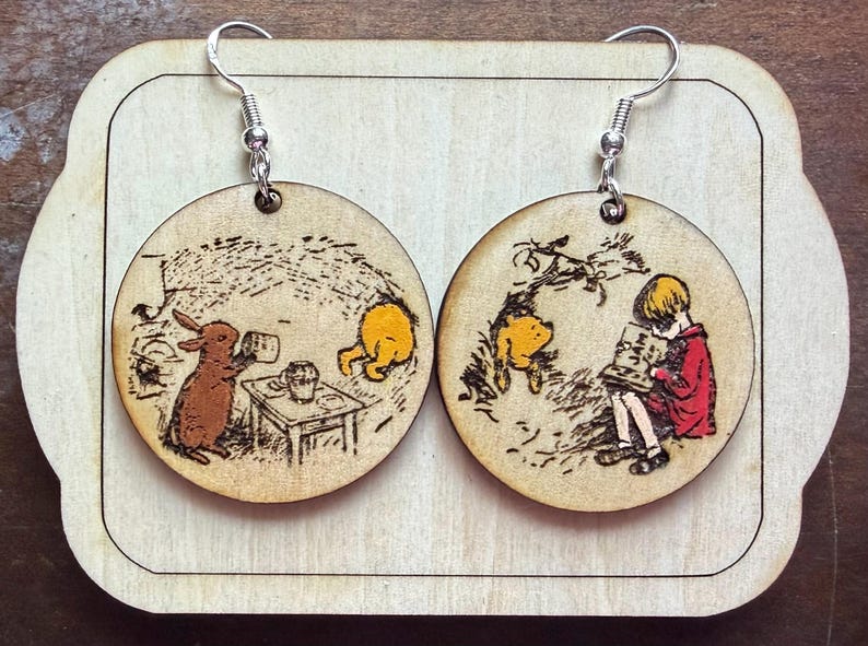 Pendientes originales de Winnie the Pooh, pendientes de Winnie the Pooh, pendientes ilustrados de Winnie the Pooh imagen 5