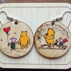 Pendientes originales de Winnie the Pooh, pendientes de Winnie the Pooh, pendientes ilustrados de Winnie the Pooh imagen 6