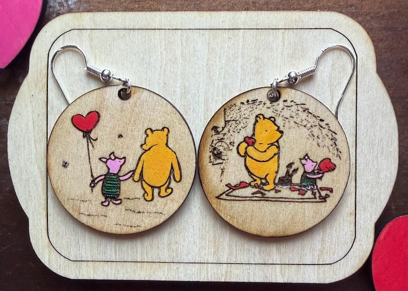 Pendientes originales de Winnie the Pooh, pendientes de Winnie the Pooh, pendientes ilustrados de Winnie the Pooh imagen 6