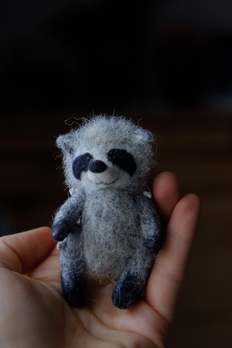 Needle Felted Raccoon Miniature Cute Felt Raccoon Toy OOAK Etsy