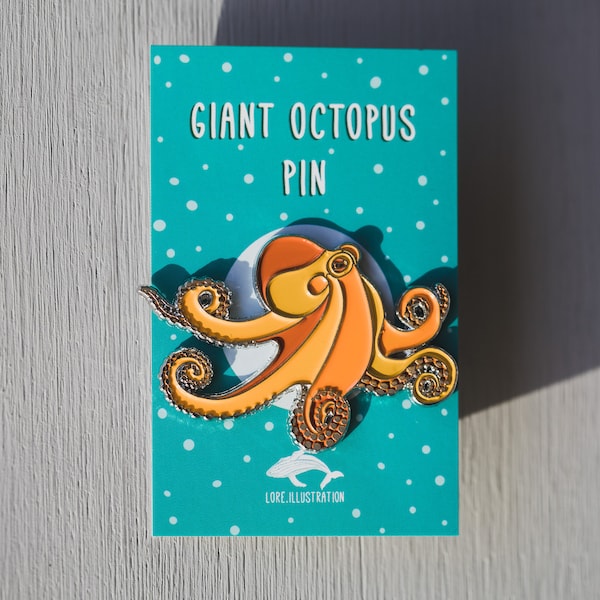 Pin en émail octopus, épingle d’émail, poulpe, épingle en émail argenté, insigne d’émail, cadeaux amoureux de la mer, accessoires, bijoux, bas de Noël