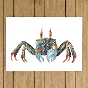 Horned Ghost Crab, Crab, Colourful Crab, Giclée Print, Watercolor Illustration, Home Decor, Kids Room, A5, 8.5&quot;x11&quot;, A4, A3, 13&quot;x19