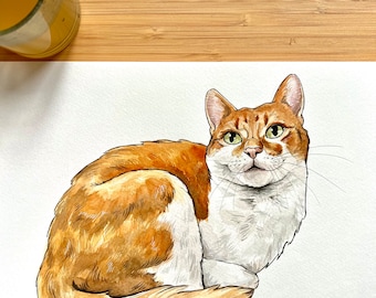 Pintura original en acuarela tamaño A4 de tu gato, proyecto #PAINTMYCAT, pintura personalizada para mascotas