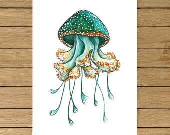 Jellyfish, Watercolor Illustration, Blue Planet, Ocean, Giclée Print, Nursery Decor, Home Decor, Kids Room, A5, 8.5"x11", A4, A3, 13"x19"