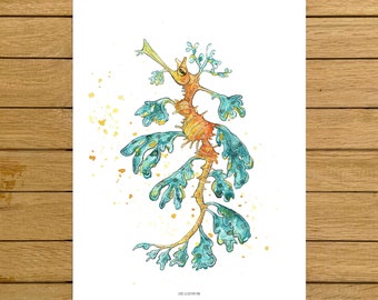 Leafy Sea Dragon Print: Giclée Watercolor Animal Painting