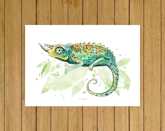 Jackson's Chameleon Print, Chameleon Giclée Print, Reptile Wall Art, Rainforest Home Decor, Kids Room Print, Nursery Decor, Baby Room Decor