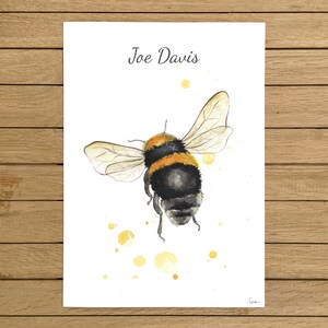 Custom gift, Personalised Print, Bumblebee, Baby shower gift, Giclee Print, Kids room, Nursery decor, A4, A3, A3, 8.5x11, 13x19 size image 1