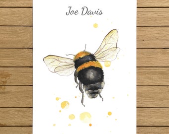 Custom gift, Personalised Print, Bumblebee, Baby shower gift, Giclee Print, Kids room, Nursery decor, A4, A3, A3+, 8.5"x11", 13"x19" size