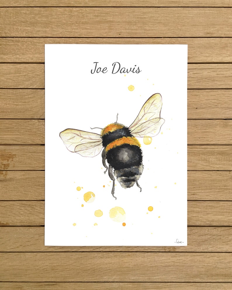 Custom gift, Personalised Print, Bumblebee, Baby shower gift, Giclee Print, Kids room, Nursery decor, A4, A3, A3, 8.5x11, 13x19 size image 1