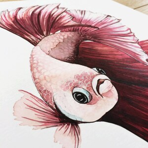 Red Betta Fish, Tropical Fish, Giclée Print, Watercolor illustration, Art, Home Decor, Nursery Decor, A5, 8.5x11, A4, A3, 13x19 image 2
