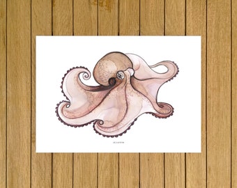 Caribbean Octopus Wall Art, Octopus Print, Watercolor Illustration, Giclée Print, Ocean Decor, Home Decor, Kids Room, Nursery Decor