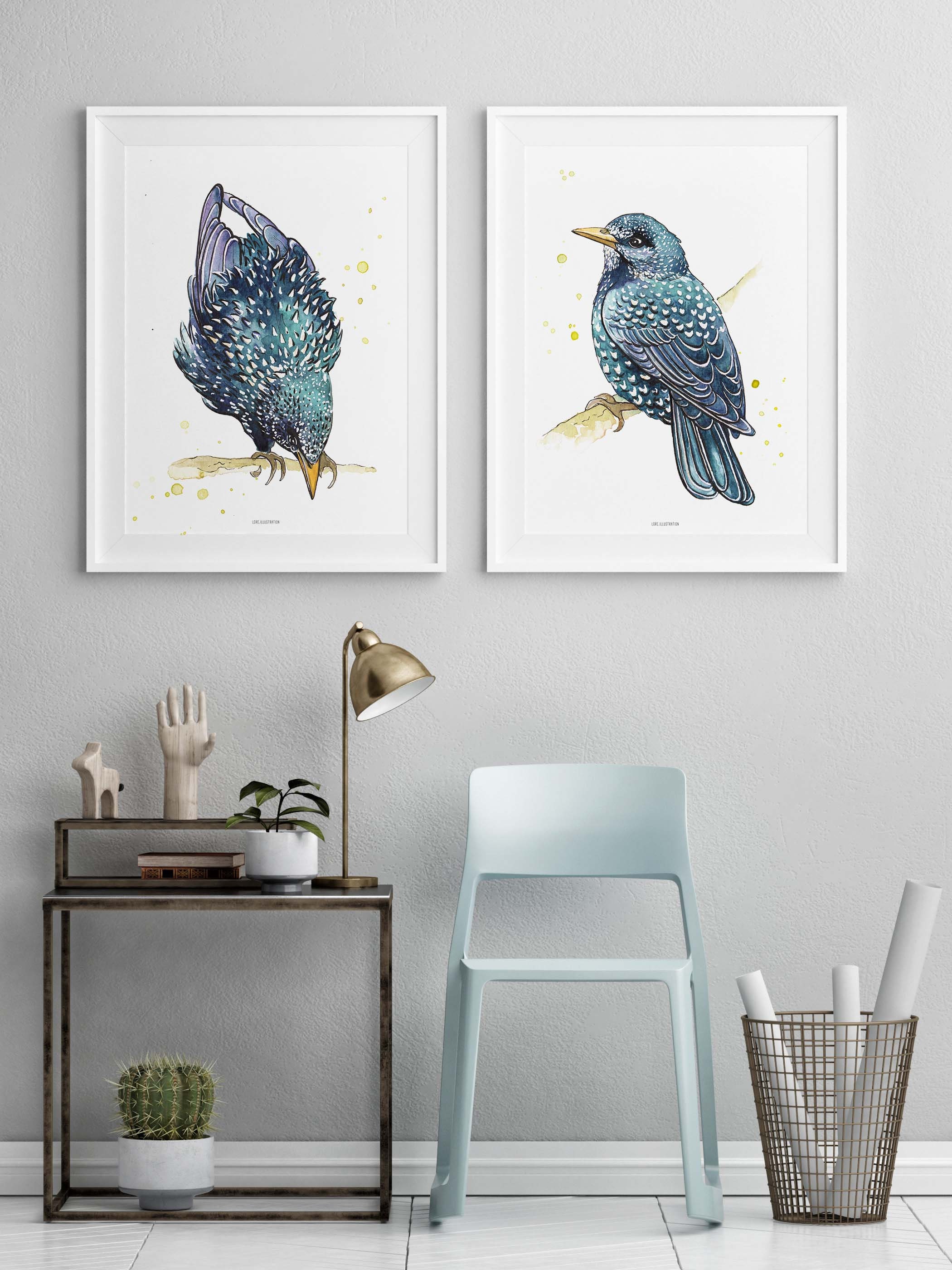 Starling Birds Pack of 2 Prints Birds illustrations Giclée | Etsy