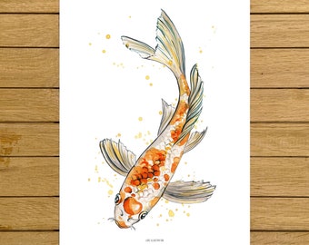 Koi Carp Print, Tropical Fish Art, Fish Giclée Print, Koi Carp Watercolor, Kids Wall Decor, Kids Room Art, Fish Print