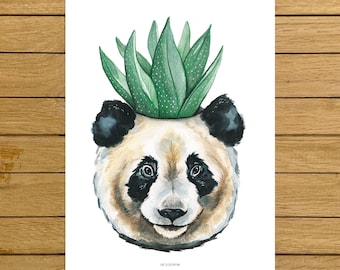Cacti Panda Print, Cactus Wall Art, Panda Bear Print, Animal Prints, Panda Art, Plants Home Decor, Cacti Wall Art, Botanical Art Print